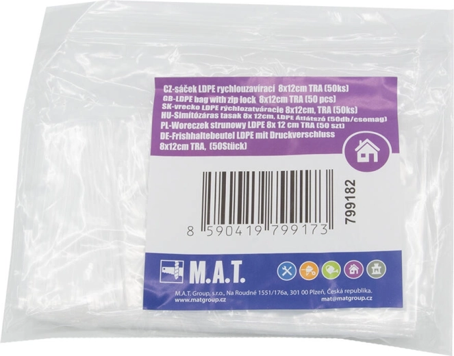 LDPE zip bags 8 × 12 cm, transparent, 50 pcs