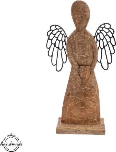 Wooden angel made of mango wood with a heart, 30 cm
