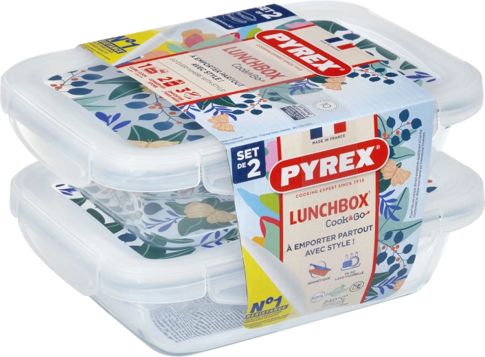 Set of Rectangular PYREX Glass Containers 2 × 0.8 l