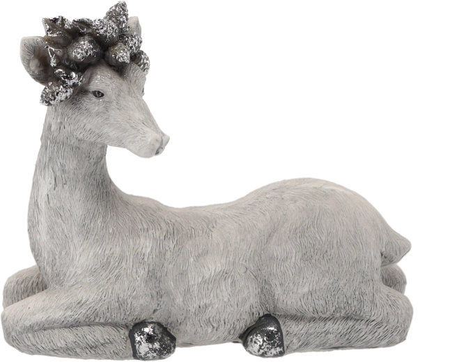 Christmas ceramic figurine of a lying gray reindeer, 26.5 × 12 × 23 cm
