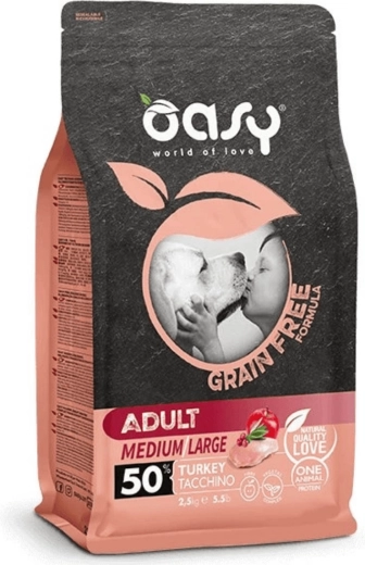 Oasy Grain Free Adult Medium/Large dog food with turkey 2.5 kg