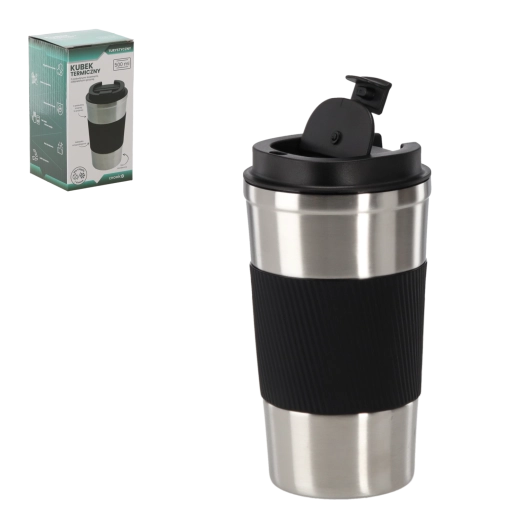 Mug isotherme 500 ml en acier inoxydable avec bande antidérapante en silicone