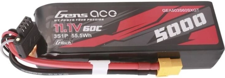 Gens ace G-Tech 5000mAh 11,1V 60C 3S1P Short-Size Lipo met XT60-connector