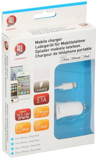 Caricabatteria da auto per iPhone, iPad e iPod – bianco