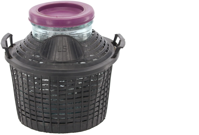 Glass demijohn 5 L with wide neck and plastic basket