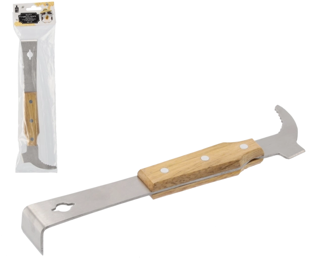 Levier d’apiculteur en acier inoxydable avec manche en bois et écarteur 26 cm