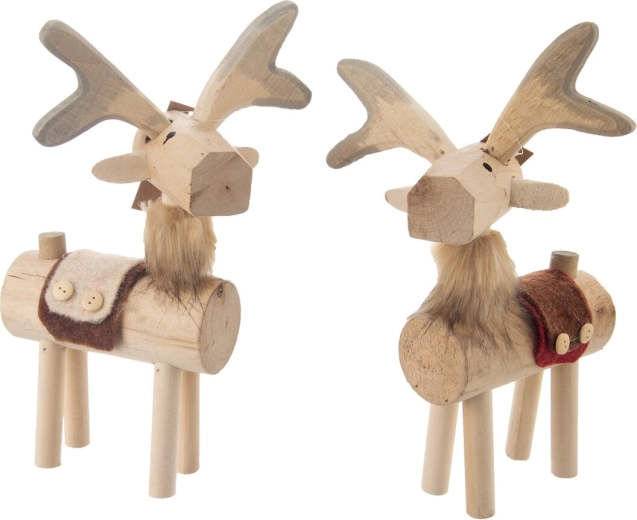 Decoratie rendier hout en vilt beige 37 cm