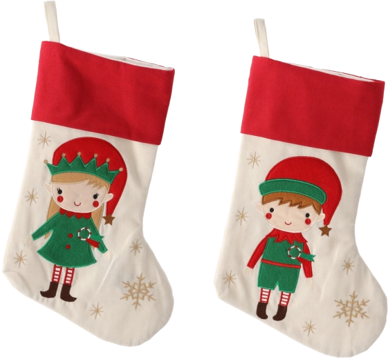 Chaussette de Noël avec lutin 46 cm – beige, motifs assortis