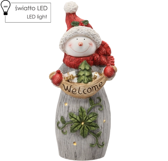 Figurine de bonhomme de neige de Noël avec inscription Welcome, éclairage LED 55 cm