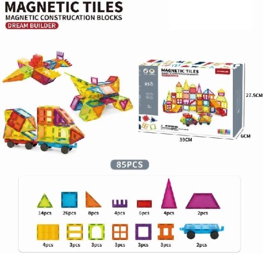 Magnetic building set for kids 85 pcs