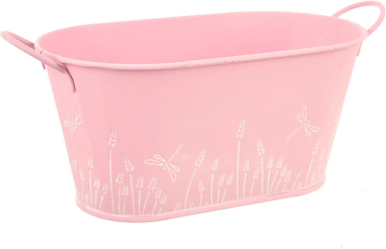 Pink metal planter with dragonfly motif 22 × 13 × 11 cm