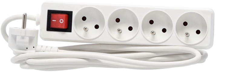 Multipresa con protezione da sovratensione con interruttore, 4 prese, 3 m, bianca