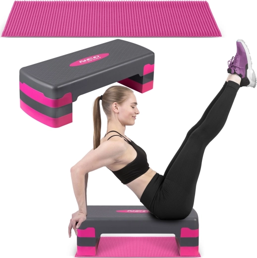 Aerobic step with 3 height levels and anti-slip mat NEO-SPORT pink