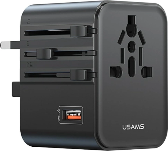 USAMS Reiseadapter und Ladegerät 25 W 4-in-1 (US/AU/EU/UK) schwarz