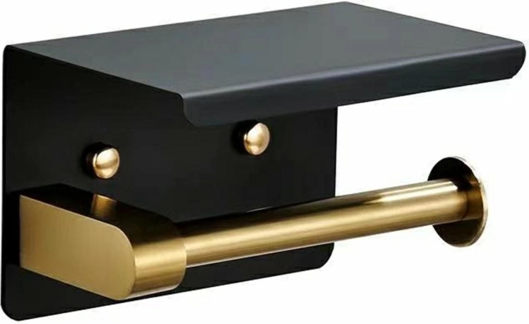 Portarotolo per carta igienica con mensola nero-oro