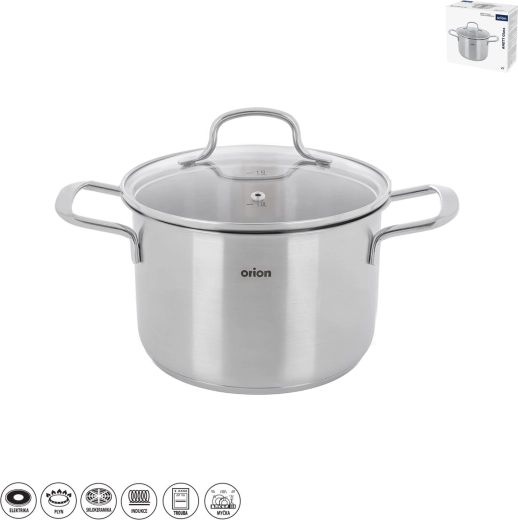 Casserole en acier inoxydable Anett Glass 2 l avec couvercle en verre