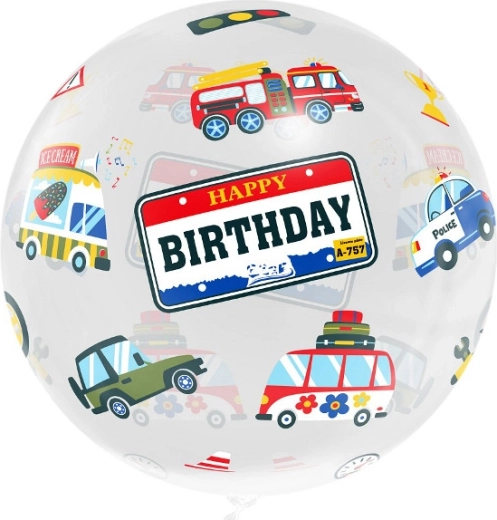 Crystal Aqua Balloon Happy Birthday – Vehicles