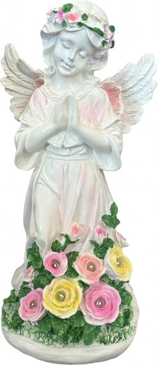 solcelledrevet haveengel med LED-belysning – dekorativ figur og lysestage