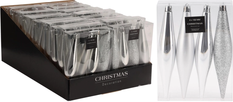 Décorations de Noël glaçons 15 cm – mélange argenté, 4 pcs