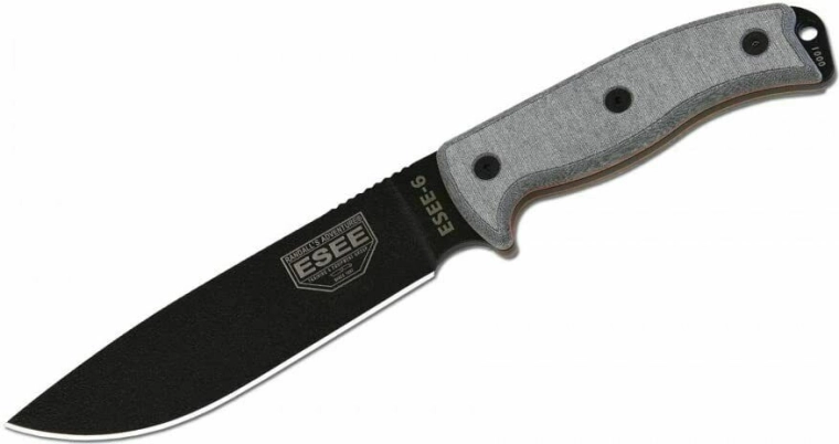 Universal Knife ESEE 6P with Plain Edge, Black/Gray, Micarta, Sheath