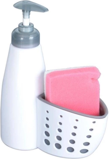 Dispenser per detersivo con portaspugna 370 ml, bianco