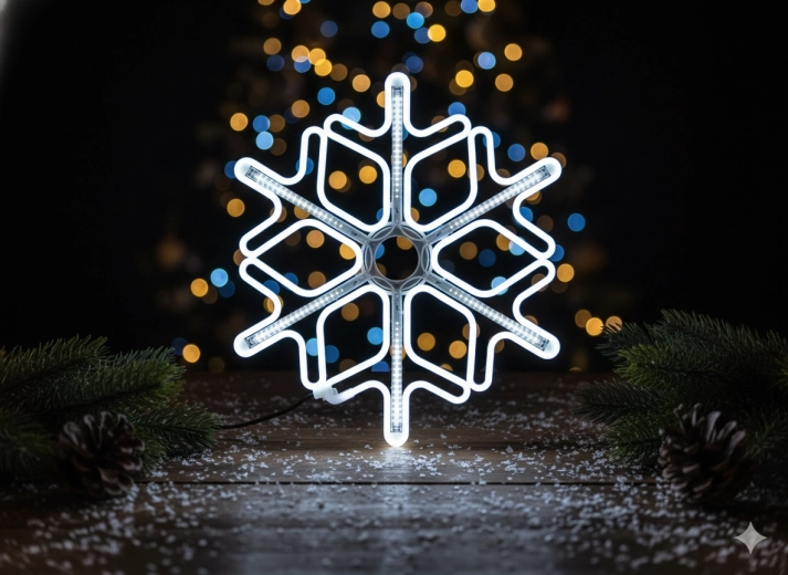 Neonska LED snježna pahulja 60 cm – hladno bijela s flash efektom, za unutarnju i vanjsku uporabu