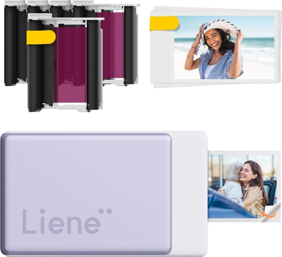 Liene Pearl N200 Pro portable photo printer 2 × 3" with self-adhesive paper, purple (starter kit)