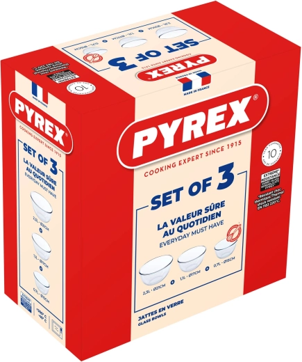 Set di ciotole in vetro PYREX 3 pz 0,7 l + 1,1 l + 2,3 l