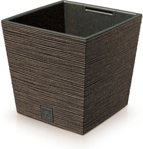 Cache-pot Furu Square Low Eco Wood avec insert 24 cm – café