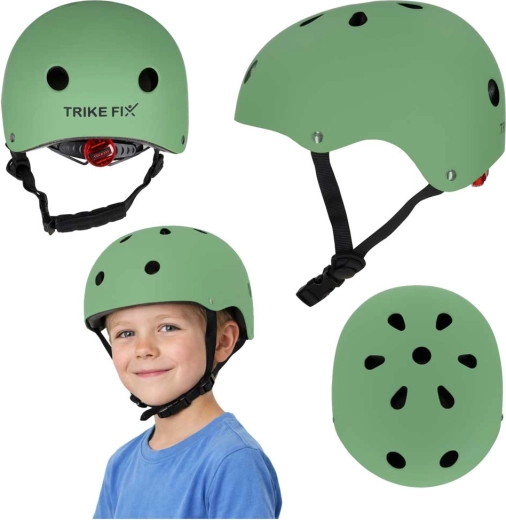 casco ciclismo per bambini TRIKE FIX con LED, taglia M (55–58 cm), verde scuro