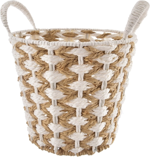 Large Wicker Storage Basket Beige/White 32 × 32 × 28 cm