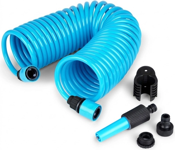 Tubo da giardino a spirale 10 m con pistola e supporto