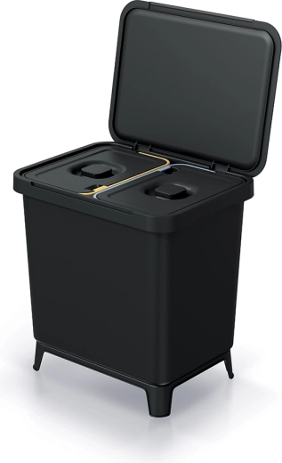 Dvokomorna kanta za otpad 2×10 l od reciklirane plastike, crna