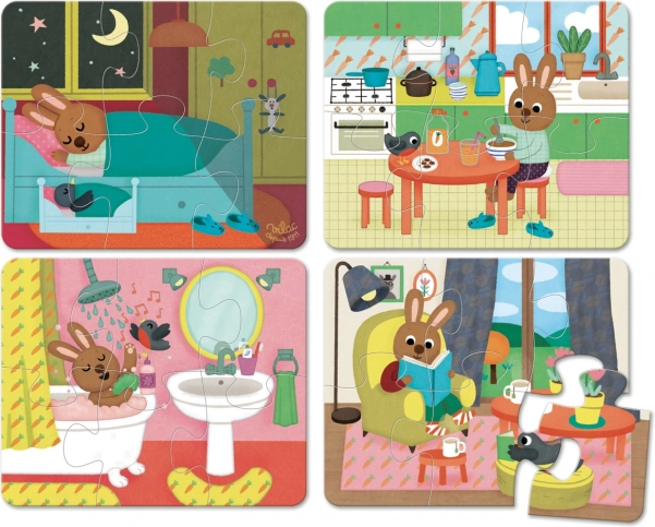 Vilac wooden house puzzles – 4 sets of 6 pieces in a box