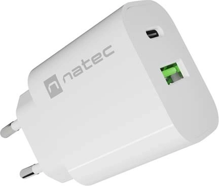Natec Ribera chargeur secteur 20 W USB-A + USB-C, blanc