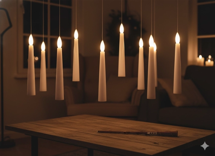 Set od 10 visećih LED svijeća s čarobnim štapićem 1,5 × 15,5 cm