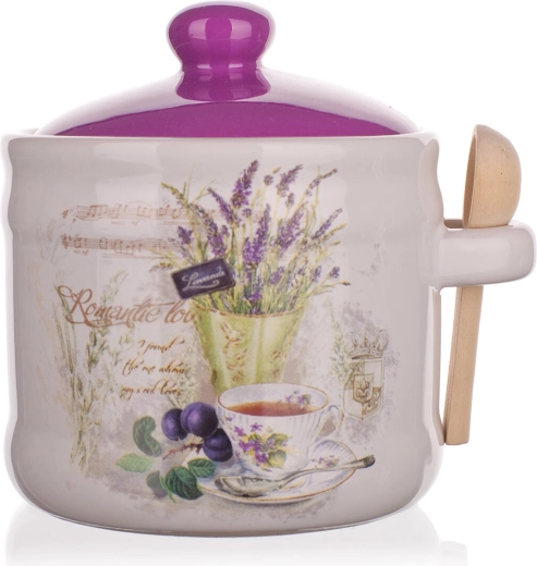 Ceramic food jar 400 ml LAVENDER with wooden spoon