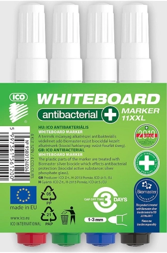 Marqueurs antibactériens pour tableau blanc ICO, lot de 4 couleurs