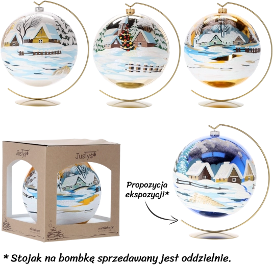 Hand-decorated glass Christmas bauble 20 cm – white and gray