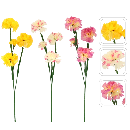 Oeillet artificiel à trois fleurs 67 cm, assortiment de couleurs