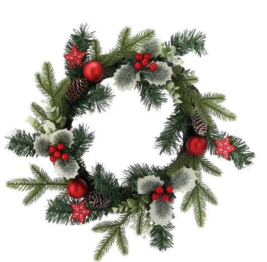 Couronne de Noël rouge avec houx 40 cm