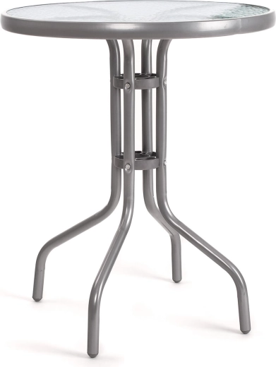 tavolino da giardino con piano in vetro, diametro 60 cm, argento