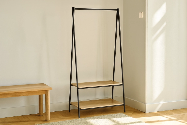Freestanding clothes rack with 2 shelves 80 × 40 × 160 cm