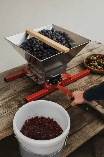 Broyeur manuel pour raisins et fruits tendres 7 l avec trémie repliable