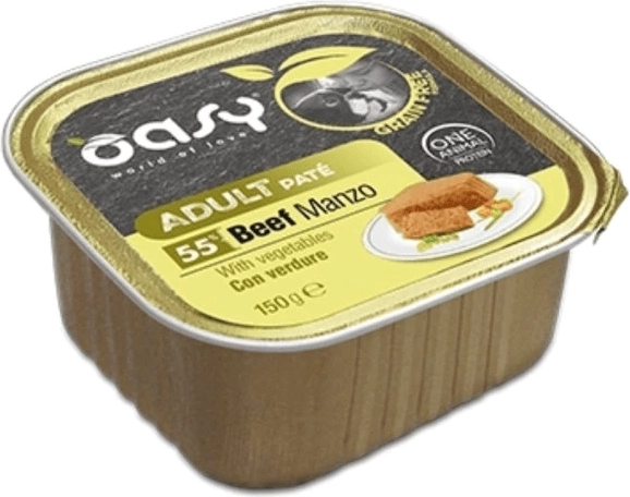 Oasy paté uden korn til voksne hunde oksekød med grøntsager 150 g
