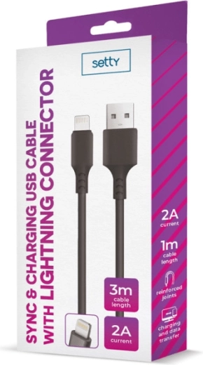 Setty câble USB–Lightning 3 m 2 A noir