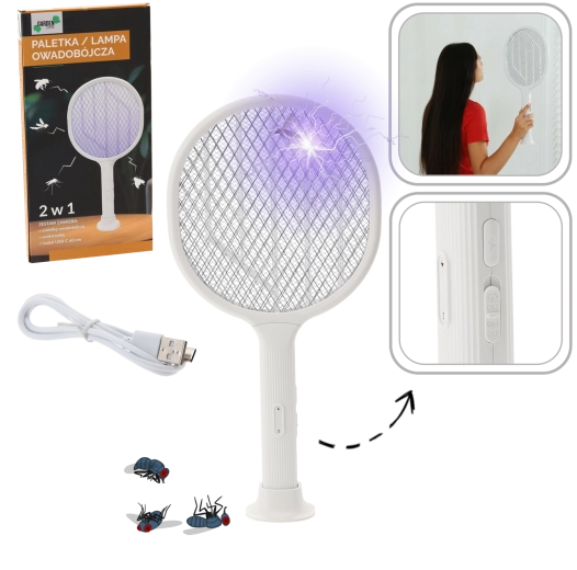 Tapette électrique anti-insectes 2-en-1 avec diode UV et recharge USB