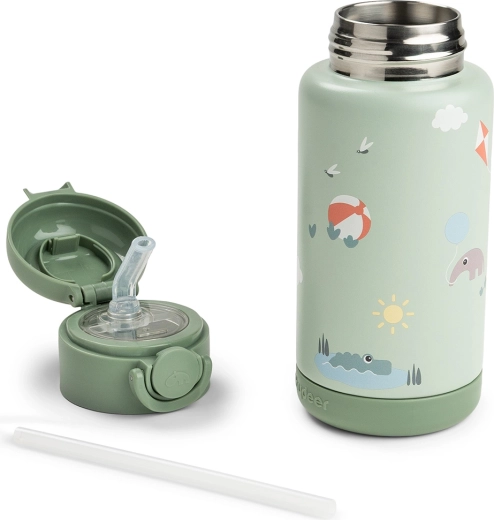 Done by Deer thermosfles met rietje Playground groen 340 ml