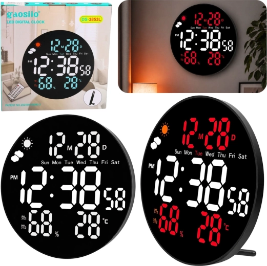 Horloge murale LED numérique Gaosio 25 cm avec température, humidité et télécommande