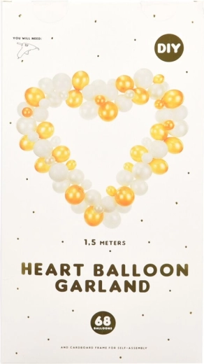 Ballongirlande in Herzform Weiß und Gold 160 cm 68 Stk.